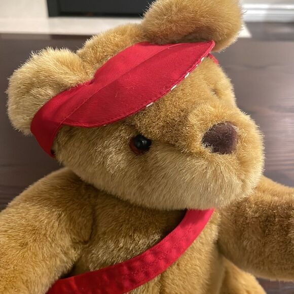 Hallmark Plush Bear Postbear Express Mail Brown Stuffed Animal Red Visor & Bag - Picture 6 of 9